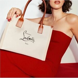 AUTHENTIC Christian Louboutin Small Nastroloubi Canvas Cream and Brown Tote Bag
